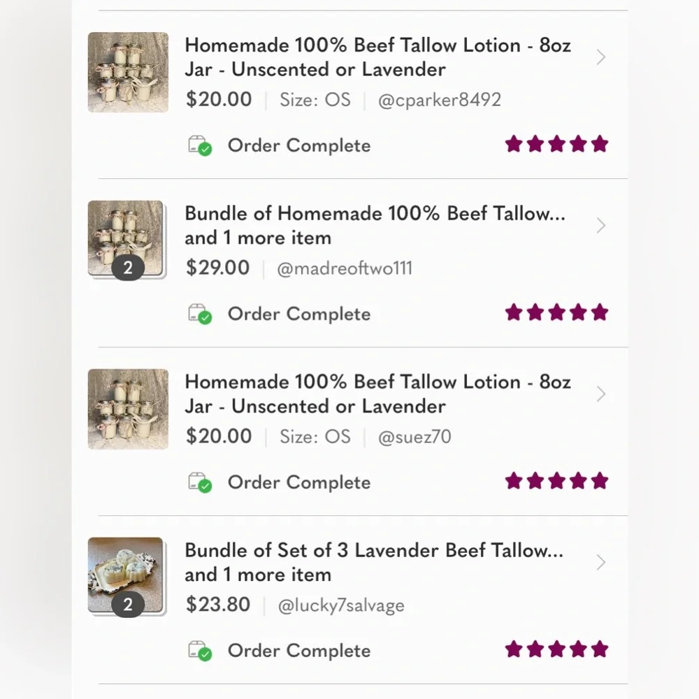 Homemade 100% Beef Tallow Lotion - 4oz Jar    *New Scents Available* - Picture 2 of 3